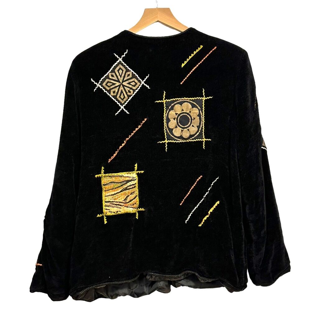 Indigo Moon Women's Size Large Embroidered Button-Up Jacket Black Art Vintage - Picture 2 of 9